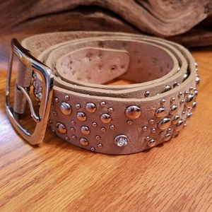 Womens Biege Studded Leather Belt Size XL